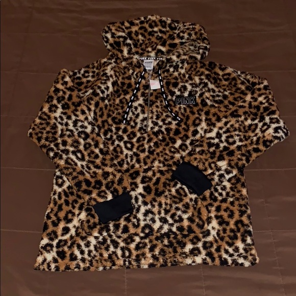 pink leopard sherpa hoodie